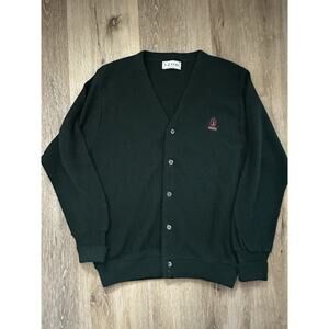 Large Vintage Izod Sweater Mens Green Cardigan Crest USA Button Up